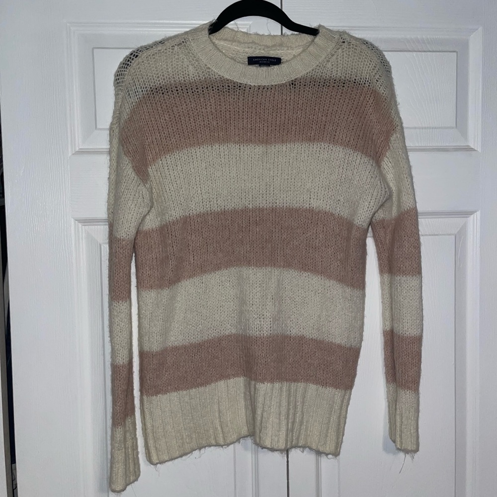 American Eagle Pin land white striped sweater